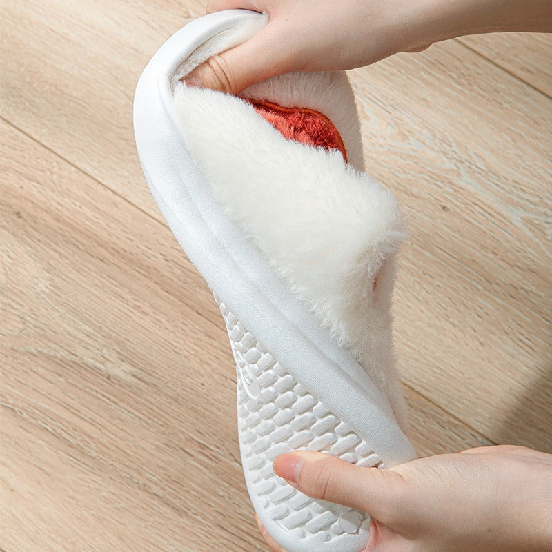 Women winter cotton slippers with heel can be worn outside to keep warm and velvet indoor home thick sole waterproof