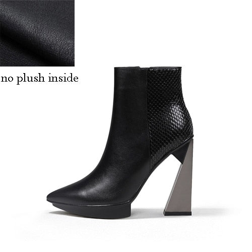 Women Boots Genuine Leather Pointed Toe 11cm High Heels Brand Designer Women Shoes