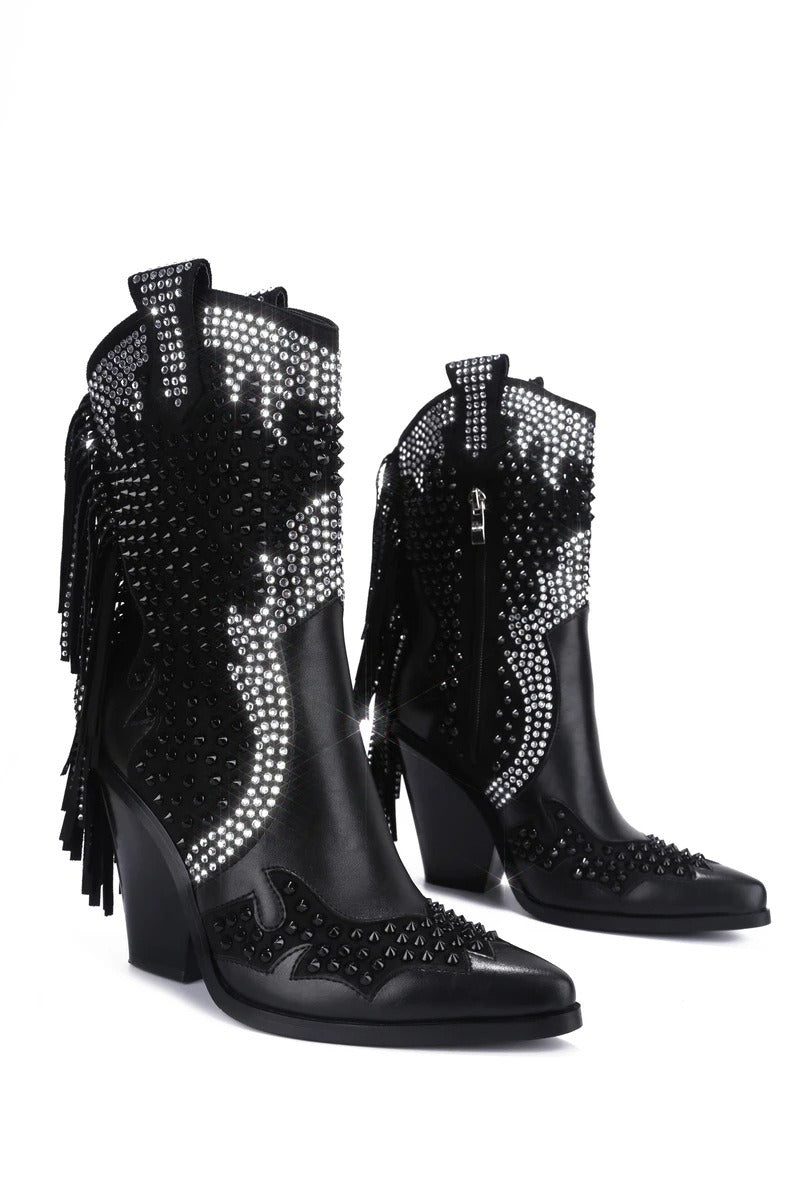 Women Rhinestone Over The Knee Boots Winter Crystal Fringe Western Cowboy Boots Women