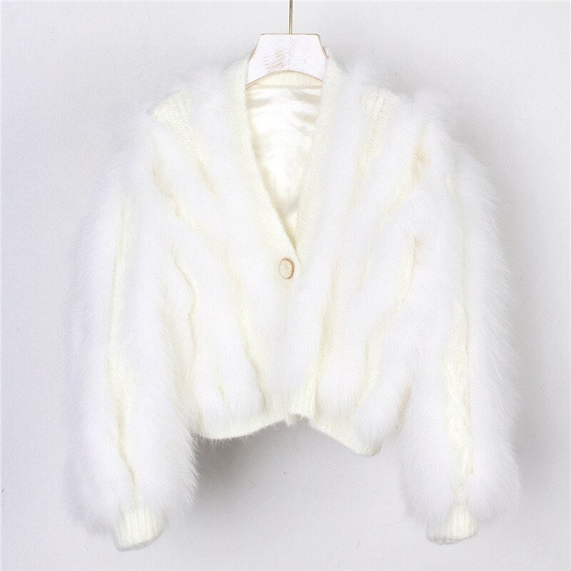 Winter New Fox Car Strip Sweater Women's Ultra-Short Cardigan Waistcoat Light Luxury