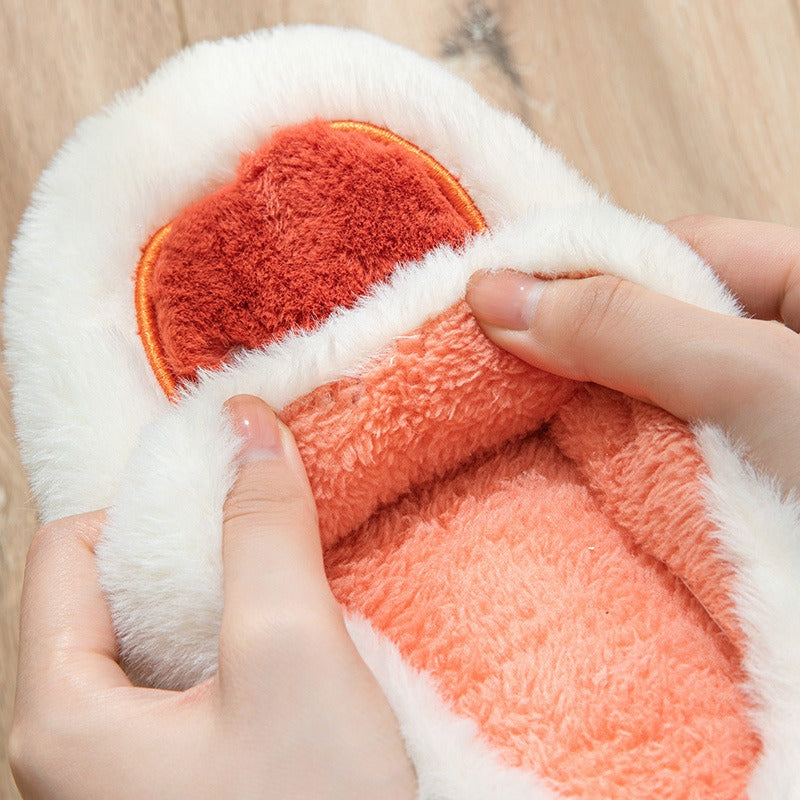 Women winter cotton slippers with heel can be worn outside to keep warm and velvet indoor home thick sole waterproof