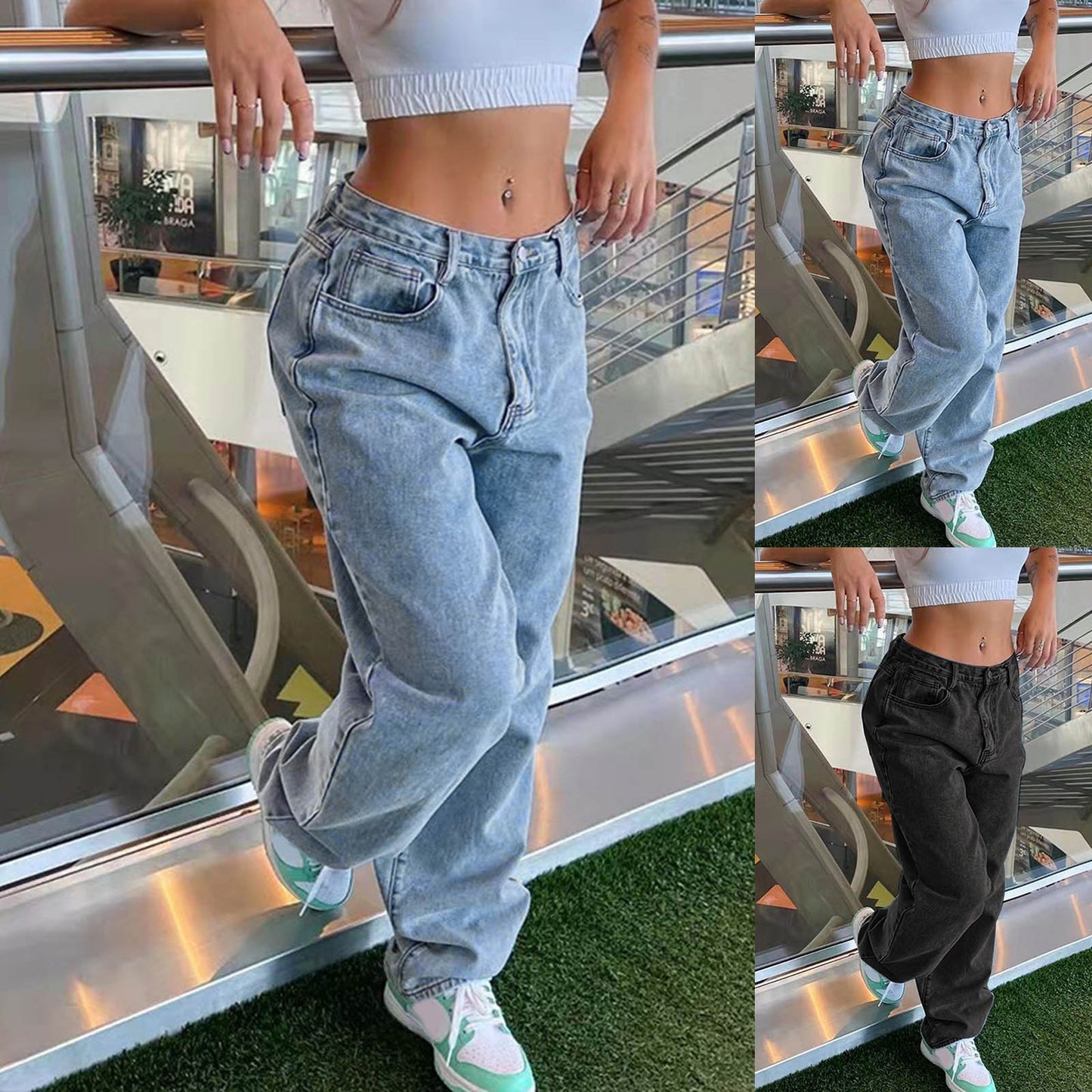 Women Fashion Denim Wide Leg Pants Casual Female Clothing