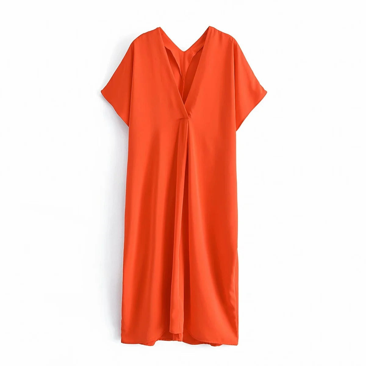 Woman Dresses Orange Satin Long Dress