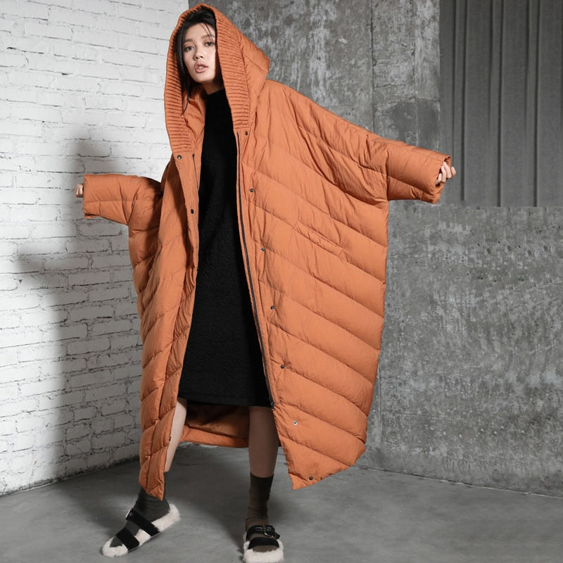 Winter Cocoon Coat Bat Sleeved Fashion Style Loose And Causal Trend Womens Super Long Super Plus Size Down Jacket