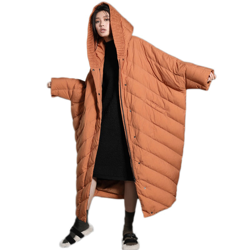 Winter Cocoon Coat Bat Sleeved Fashion Style Loose And Causal Trend Womens Super Long Super Plus Size Down Jacket