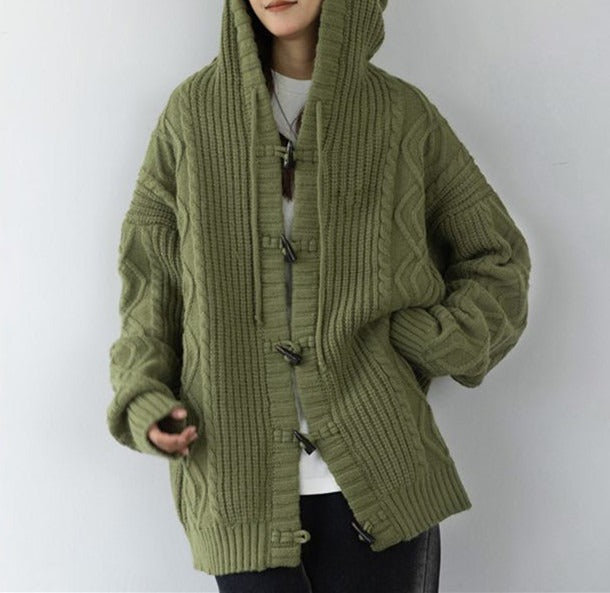 Women Sweater  Solid Color Cardigans Hooded Single Breasted Slim Lady Knitwear Tops Femme Korean High Street Autumn Winter