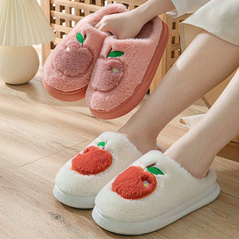 Women winter cotton slippers with heel can be worn outside to keep warm and velvet indoor home thick sole waterproof