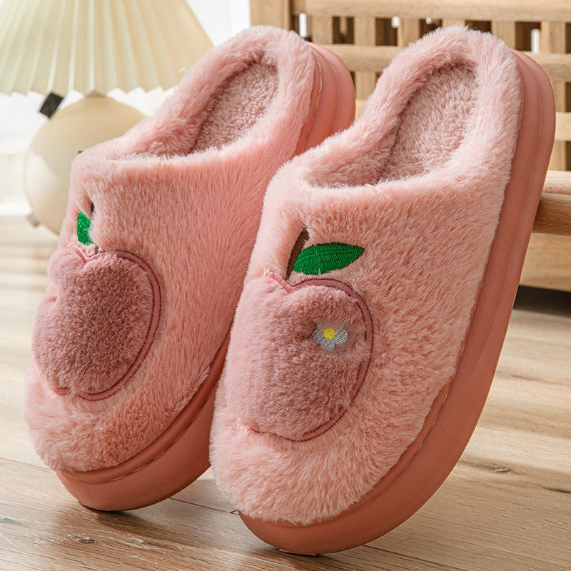 Women winter cotton slippers with heel can be worn outside to keep warm and velvet indoor home thick sole waterproof