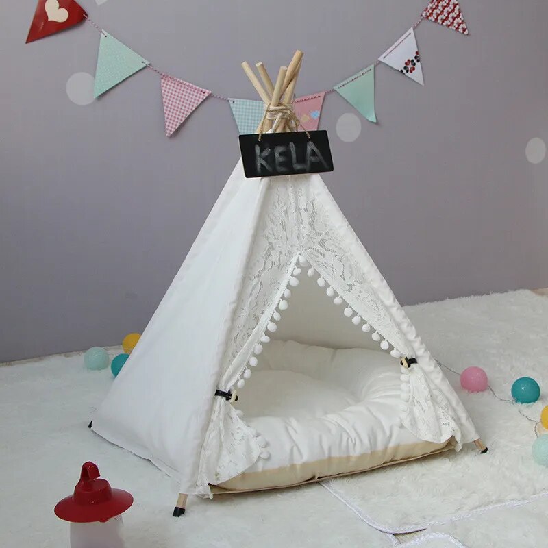 2021 New Decorative Pet Tent With Thick Cushions Dog House Washable Winter Tent Puppy Bed Cat Kennel Portable Teepee Dog Houses