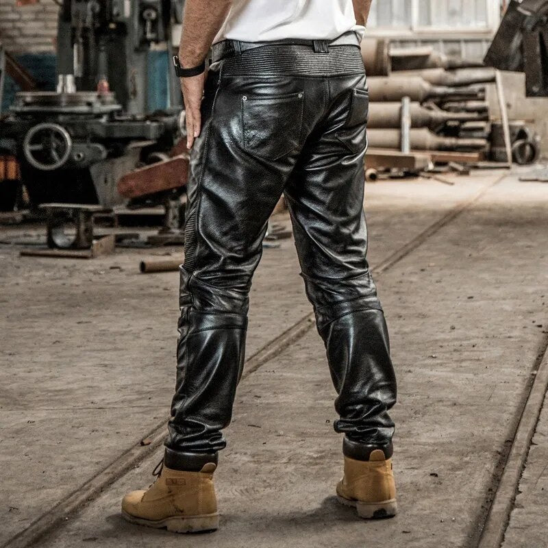 Windproof Cow Leather Pants Men Luxury Moto Biker Riding Genuine Leather Pants Man Long Trousers Cowhide Military Cargo Pants