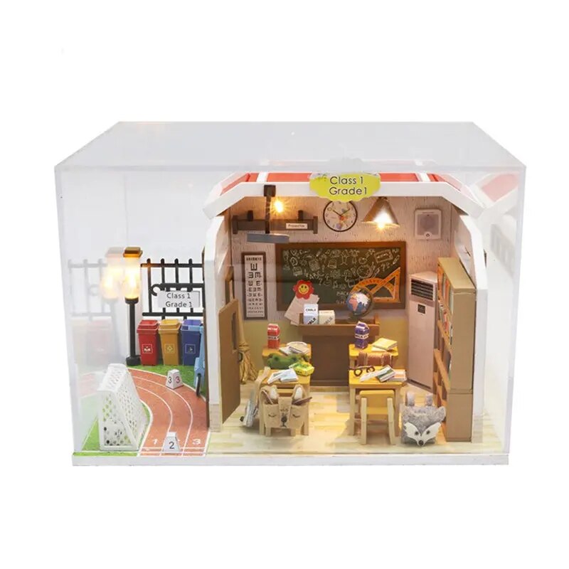 wooden doll house classroom toy diy dollhouse furnitures kids furniture minature doll houses kit poppenhuis lamp hout