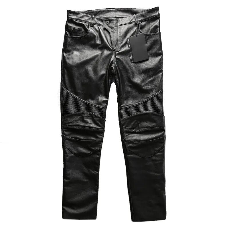 Windproof Cow Leather Pants Men Luxury Moto Biker Riding Genuine Leather Pants Man Long Trousers Cowhide Military Cargo Pants