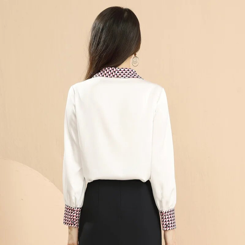 2023 Fall New South Korean women's  clothing temperament long-sleeved OL pure color v-neck chiffon shirt