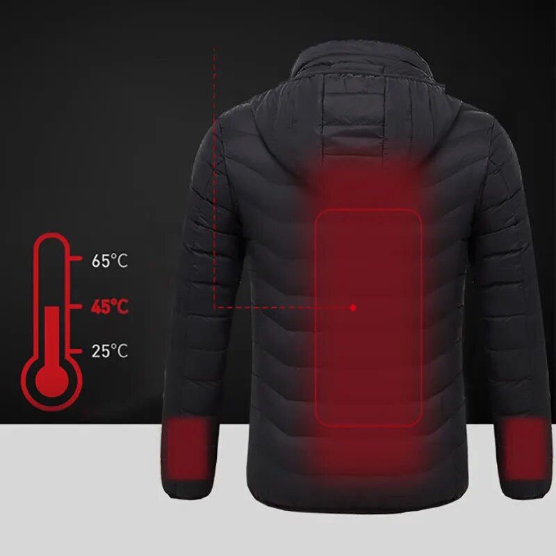 Women USB Electric Battery Heated Jackets Outdoor Long Sleeves Heating Hooded Coat Jackets Warm Winter Thermal Cotton clothes