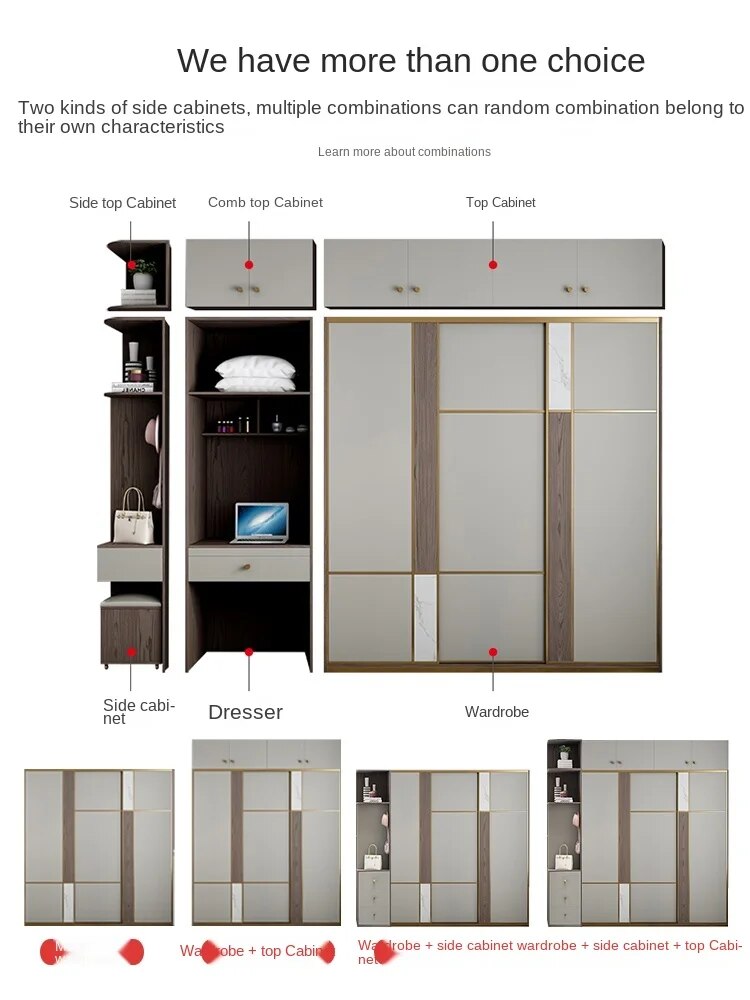 Wardrobe bedroom sliding door Modern minimalist cabinet combination Three-door wardrobe with dressing table