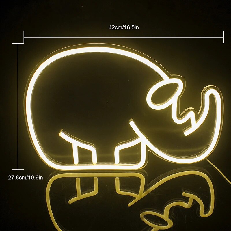 Wanxing Neon Sign Led Rhino Shaped Animal Wall Hanging Light For Gift Shop Kids Home Room Decor USB Power Acrylic Neon Lamp