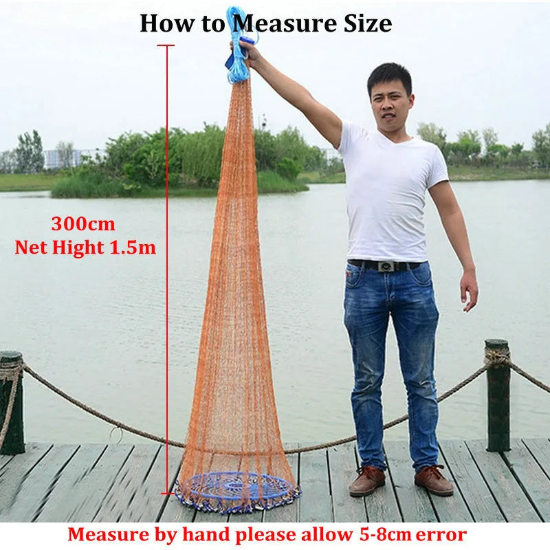 XCLOHAS American Hand Cast Net with Flying Disc High Strength Fly Cast Fishing Network 300/360/420/480/540/600/720cm Throw Net