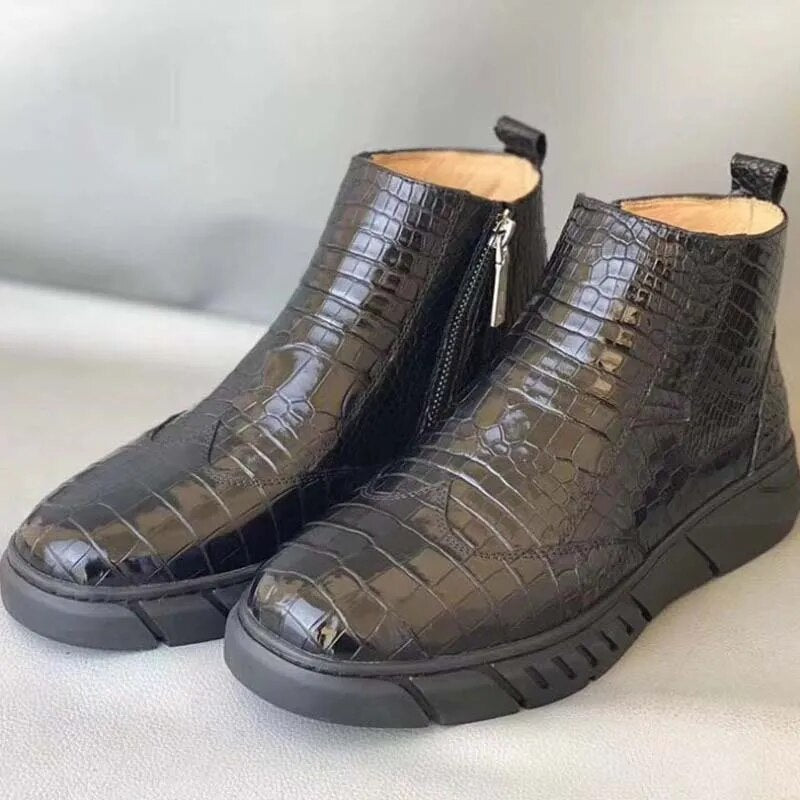 wanexing crocodile leather  men  boots  fashion  trend  crocodile  High cut  Men's shoes  leisure  Martin boots