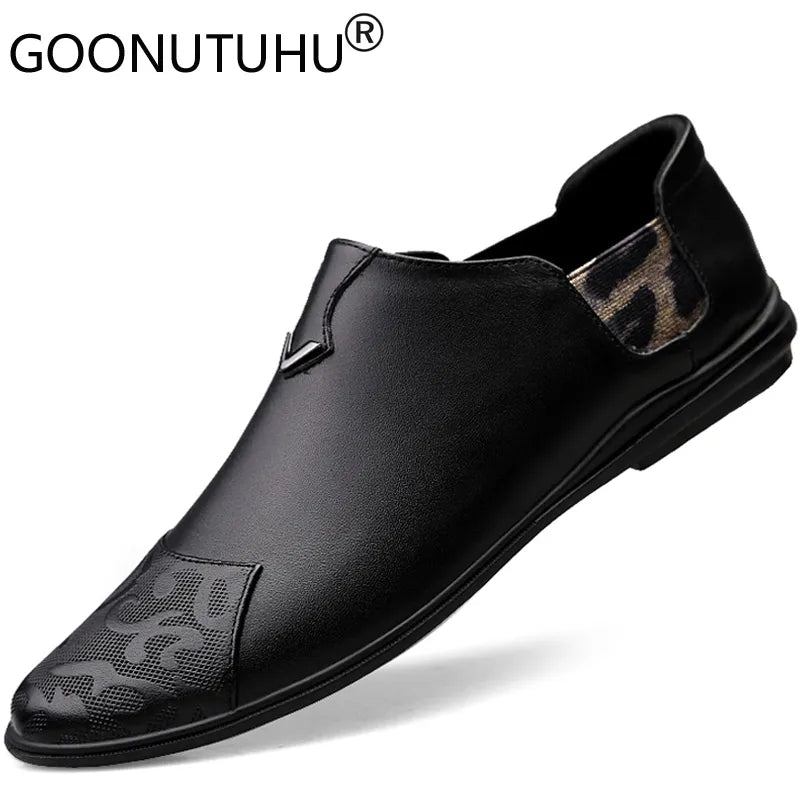 2023 New Fashion Men's Shoes Casual Genuine Leather Loafers Classic Brown White Black Shoe Man Big Size 46 Driving Shoes For Men