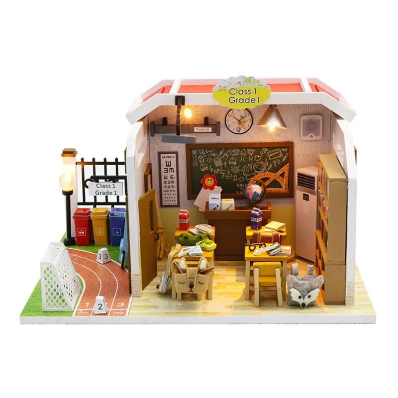 wooden doll house classroom toy diy dollhouse furnitures kids furniture minature doll houses kit poppenhuis lamp hout