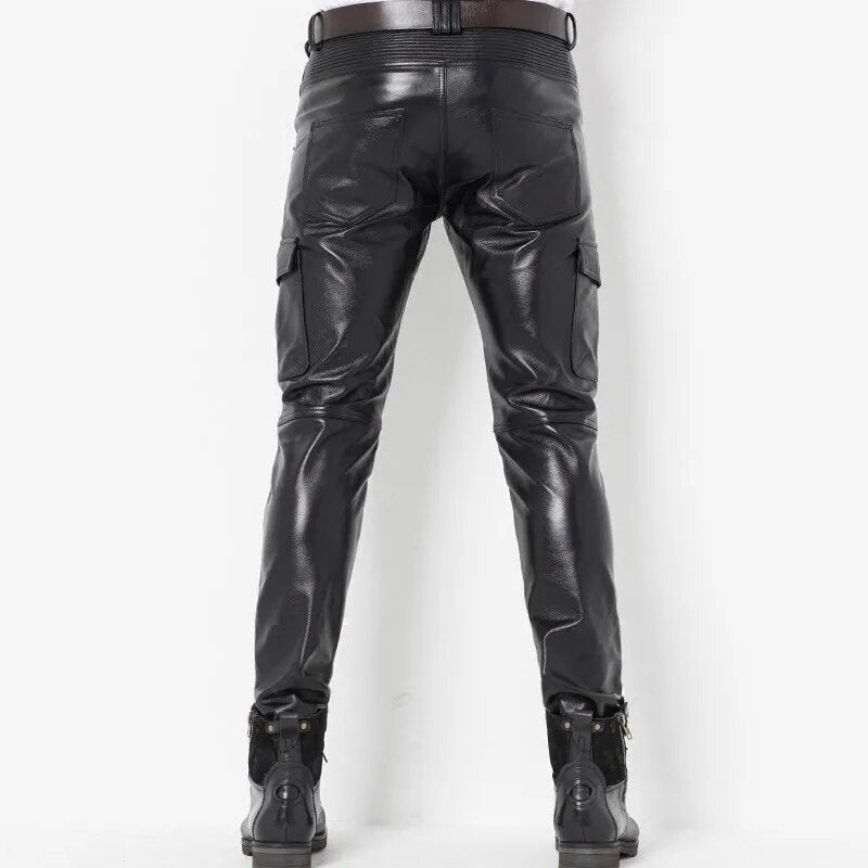 Winter Luxury Mens Genuine Leather Pants Skinny Motorcycle Cowhide Leather Pants Warm Windproof Long Trousers Man Slim Fit Pants