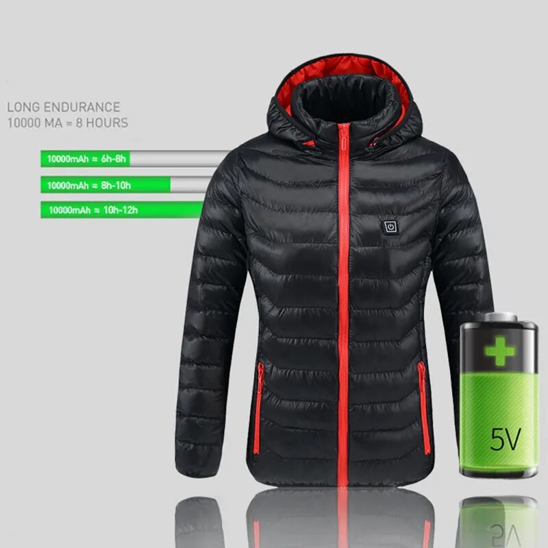 Women USB Electric Battery Heated Jackets Outdoor Long Sleeves Heating Hooded Coat Jackets Warm Winter Thermal Cotton clothes