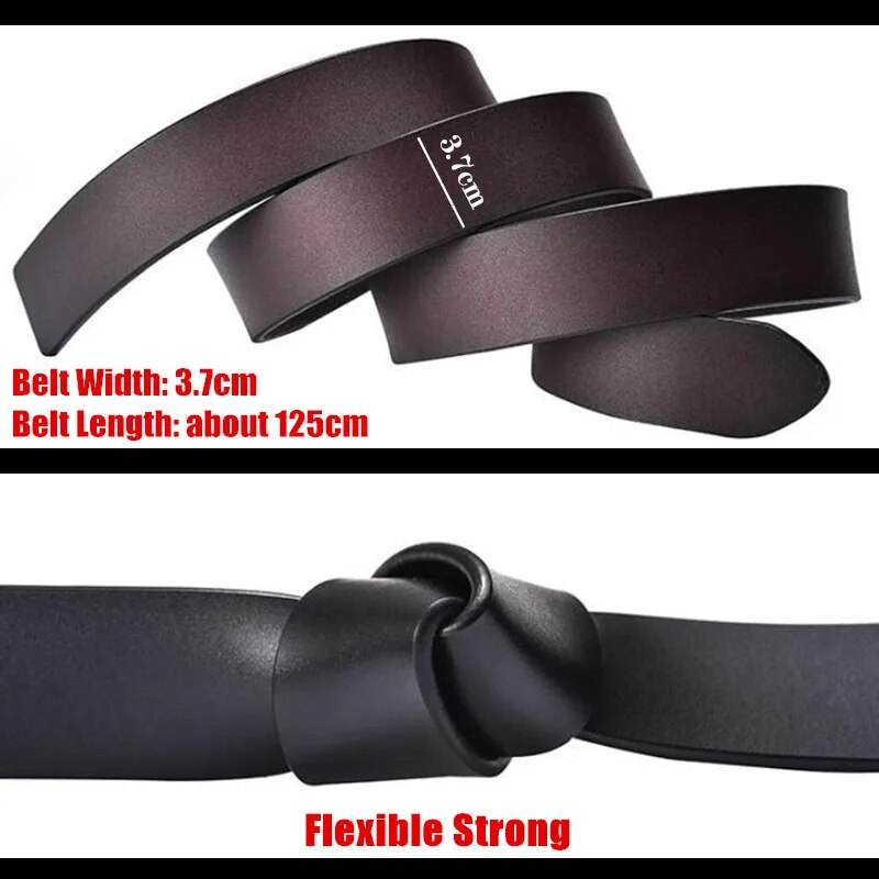 200pcs Authentic 3.7cm Width Men Genuine Leather Belts,Second Layer Cowhide PinHole Smooth Buckle Waistband,without Belt Buckle