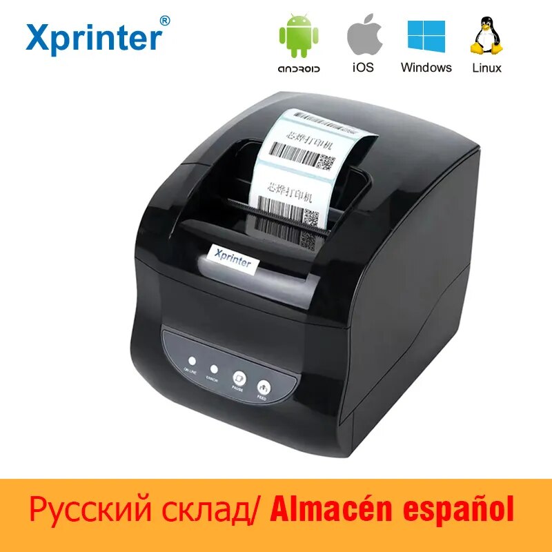 Xprinter Thermal Label Printer Barcode Sticker USB Bluetooth Printers Print 20mm-80mm 365B 370B DT325B for Android iOS Windows