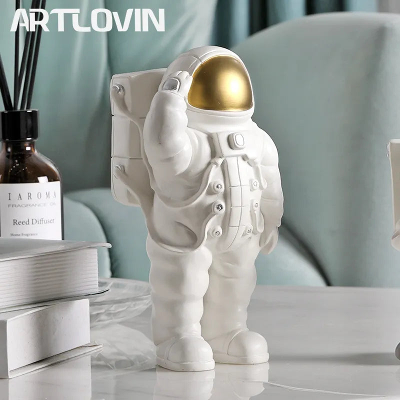 White Astronaut Figure Phone Holders Cosmonaut Statue Space Man Sculpture Home Decoration Figurines Living Room Spacer Miniature