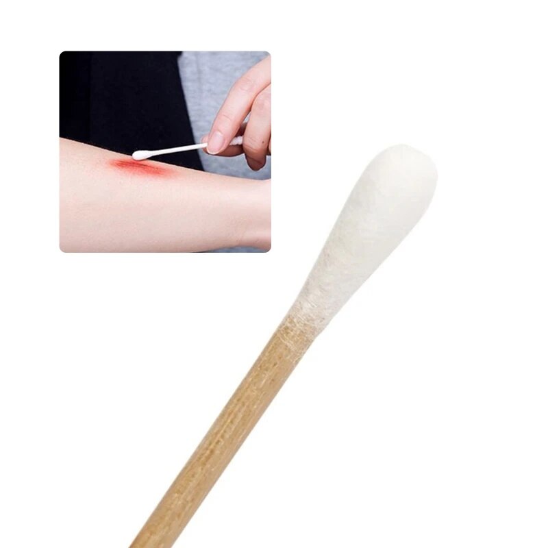 100/200Pcs 6 Inch Long Wooden Handle Cotton Swabs Single-Head Cleaning Sterile Sticks Applicator for Wound Clean Makeup