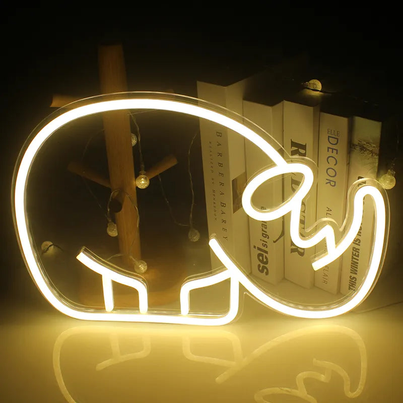 Wanxing Neon Sign Led Rhino Shaped Animal Wall Hanging Light For Gift Shop Kids Home Room Decor USB Power Acrylic Neon Lamp