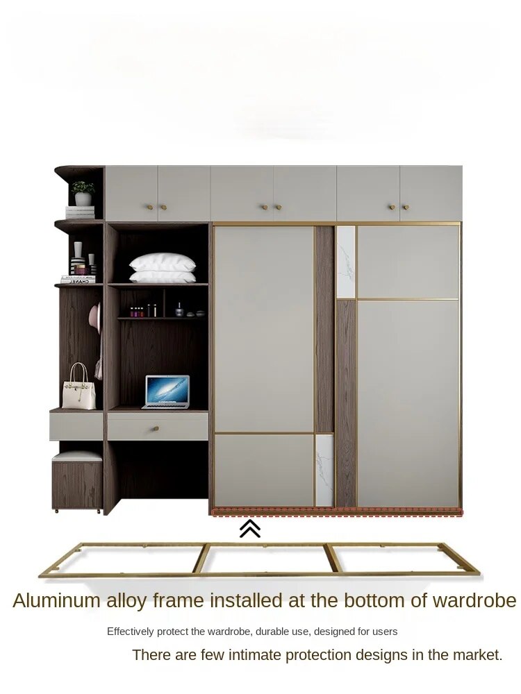 Wardrobe bedroom sliding door Modern minimalist cabinet combination Three-door wardrobe with dressing table