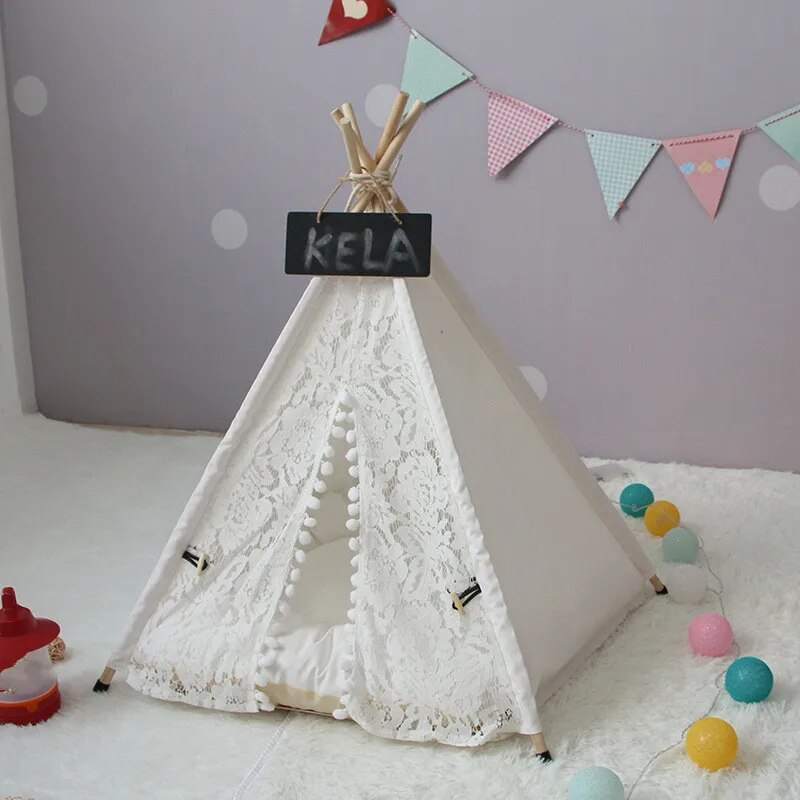 2021 New Decorative Pet Tent With Thick Cushions Dog House Washable Winter Tent Puppy Bed Cat Kennel Portable Teepee Dog Houses