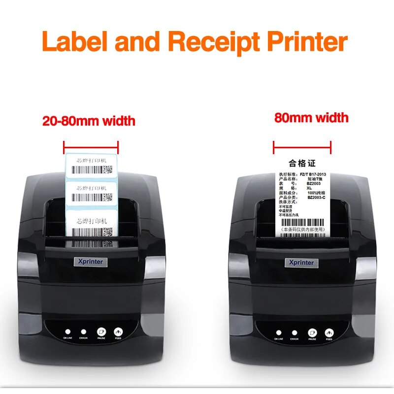 Xprinter Thermal Label Printer Barcode Sticker USB Bluetooth Printers Print 20mm-80mm 365B 370B DT325B for Android iOS Windows