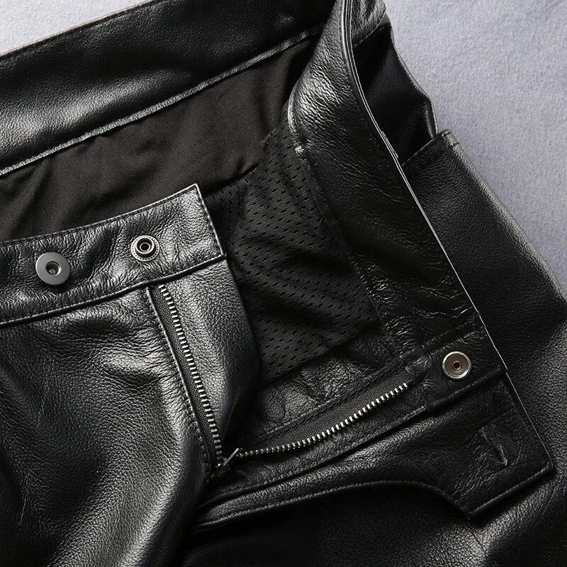 Windproof Cow Leather Pants Men Luxury Moto Biker Riding Genuine Leather Pants Man Long Trousers Cowhide Military Cargo Pants