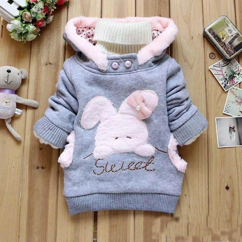 2020 Retail Children Hoodies Clothing Outerwear Girls Cartoon Rabbit Fleece Hoody Jackets Coat Baby Kids Clothes