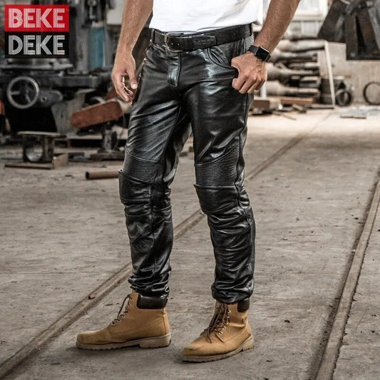 Windproof Cow Leather Pants Men Luxury Moto Biker Riding Genuine Leather Pants Man Long Trousers Cowhide Military Cargo Pants