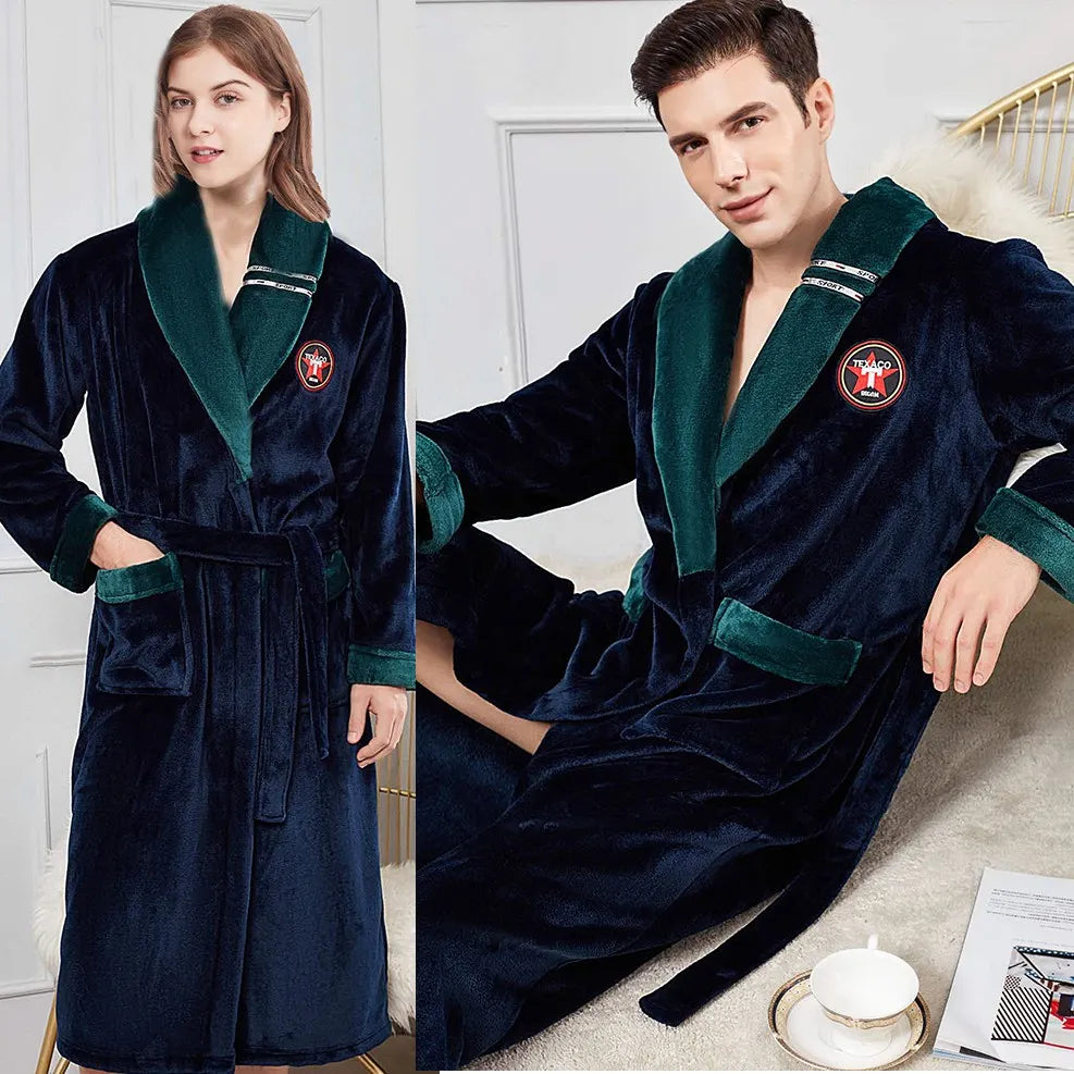 Winter Warm Couple Flannel Robe Sleepwear Loose Casual Kimono Bathrobe Gown Thick Coral Fleece Women Nightwear Nightgown 3XL