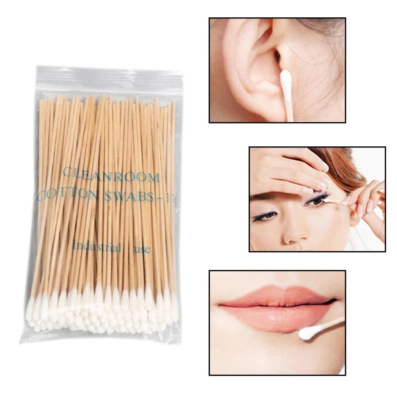 100/200Pcs 6 Inch Long Wooden Handle Cotton Swabs Single-Head Cleaning Sterile Sticks Applicator for Wound Clean Makeup