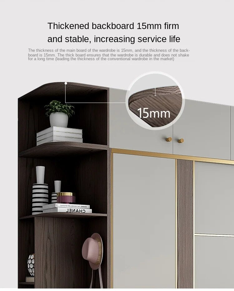 Wardrobe bedroom sliding door Modern minimalist cabinet combination Three-door wardrobe with dressing table