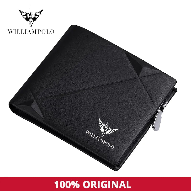 WILLIAMPOLO Men's Slim Wallet Genuine Leather Mini Purse Casual Design Bifold Brand Short Wallet Carteira Masculina PL191431SMT