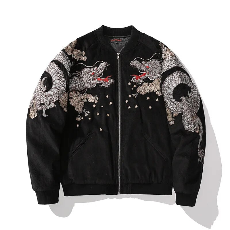 Winter 2022 new embroidery dragon and phoenix jacket Chinese style men's clothing Yokosuka trend all-match padded coat hip-hop