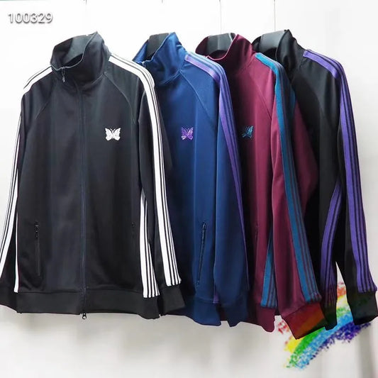 2020FW Needles AWGE Jackets Men Women 1:1 Top Version Butterfly Embroidery AWGE Jacket Stripes NEEDLES Coats