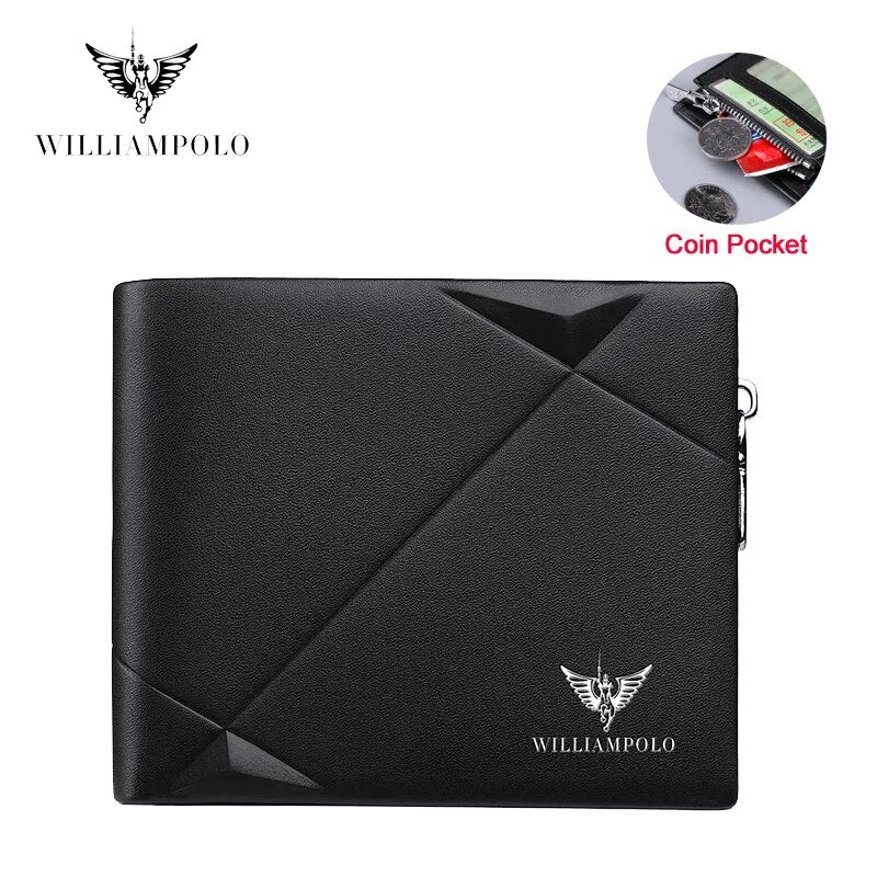 WILLIAMPOLO Men's Slim Wallet Genuine Leather Mini Purse Casual Design Bifold Wallet Brand Short Slim Wallet