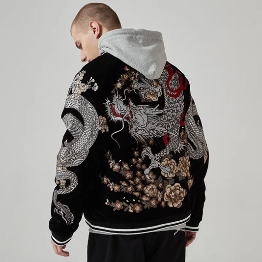 Winter 2022 new embroidery dragon and phoenix jacket Chinese style men's clothing Yokosuka trend all-match padded coat hip-hop