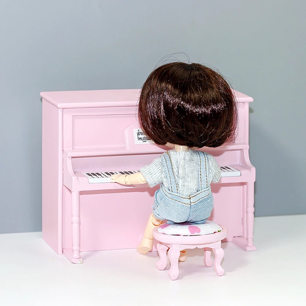 1/12 Dollhouse Miniature Accessories Mini Wooden Classical Piano Simulation Musical Instruments Model Toys for Doll House Decor