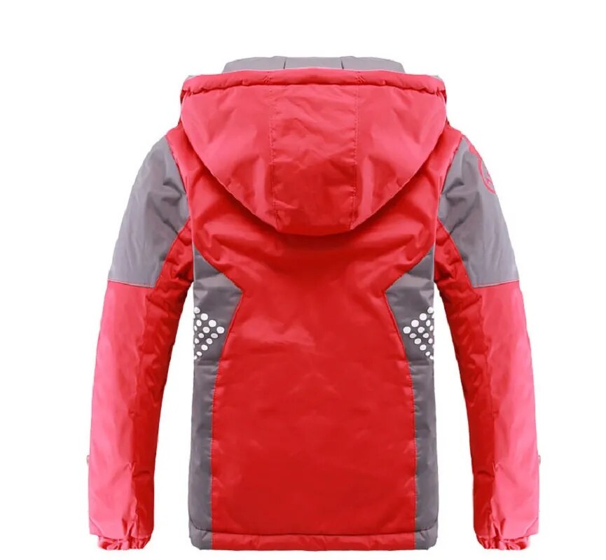 Winter Warm Fleece Padded Thick Child Coat Waterproof Contrast Detachable Hood Zipper Girls Boys Jackets Kids Outfits 3-12 Years