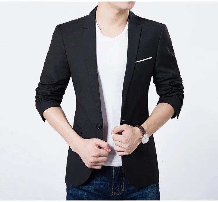 2023 Fashion Men Casual 1 Cotton Jackets Male Slim Fit formal Sky Blue Black Blazer Suit Plus Size 5XL Fashion Men Blazer Sping