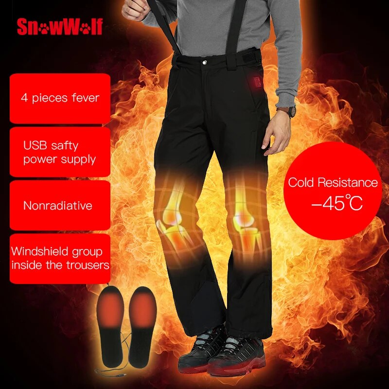 2022 Men Winter Ski Pants USB Infrared Heated Wintersport Pants Electric Thermal Snowboard Waterproof Trousers ski trousers men