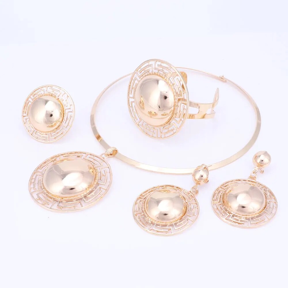 Wedding Bridal Jewelry Sets For Women Necklace Bracelet Earrings Rings Gold Color Dubai African Beads Statement Accessories